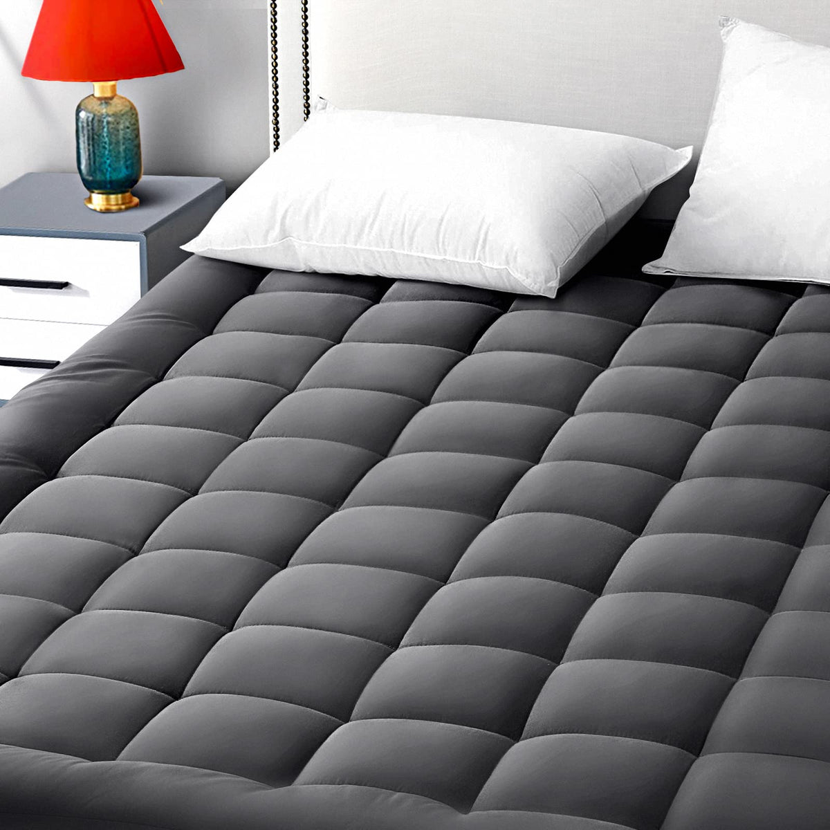 EASELAND mattress pad with pillow-top cover shows plush quilted top for comfort.
