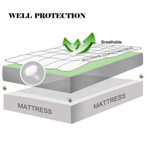 EASELAND quilted fitted cover hugs the mattress for a neat sleep surface.