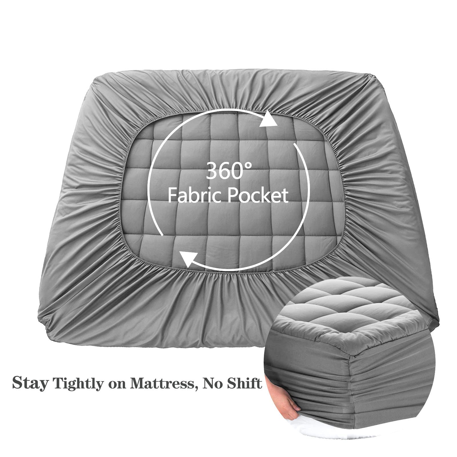 EASELAND quilted mattress topper in light-grey enhances cushioning and a neat look.