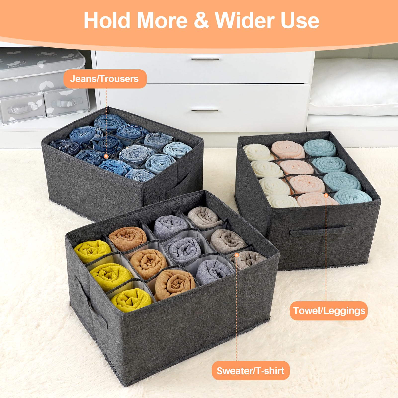 EASEVE foldable-stackable-closet-bin keeps daily outfits within reach.