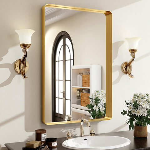 Easly gold bathroom mirror frame with premium aluminum finish for a durable, stylish focal point.