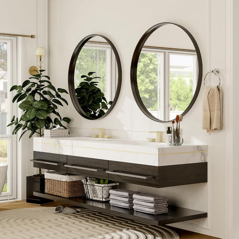 Easly living room round mirror adds depth and ambience
