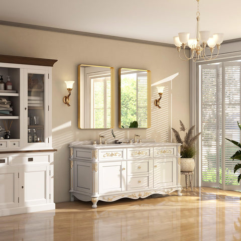 Easly rectangular wall mirror mounted horizontally enhances vanity lighting and decor.