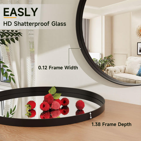 Easly round bathroom mirror with assembly process and included accessories