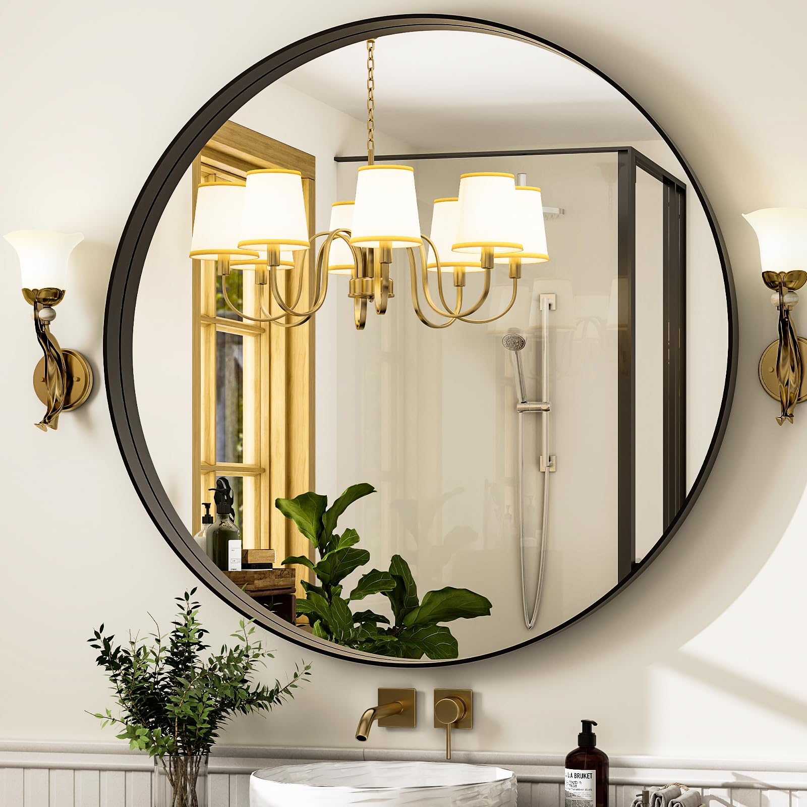 Easly bathroom round mirror side view shows durable construction and space-saving profile