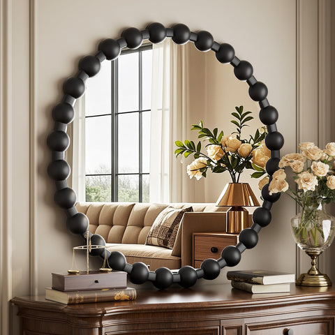 Easly round mirror with beaded frame 24inch adds elegant focal point to any room.