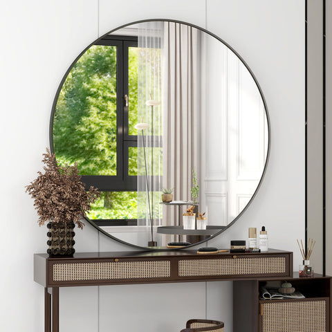 Easly wall-mounted round mirror showcases distortion-free reflections in modern spaces.