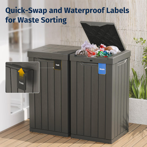 East Oak 31-gallon trash can side view featuring weatherproof construction