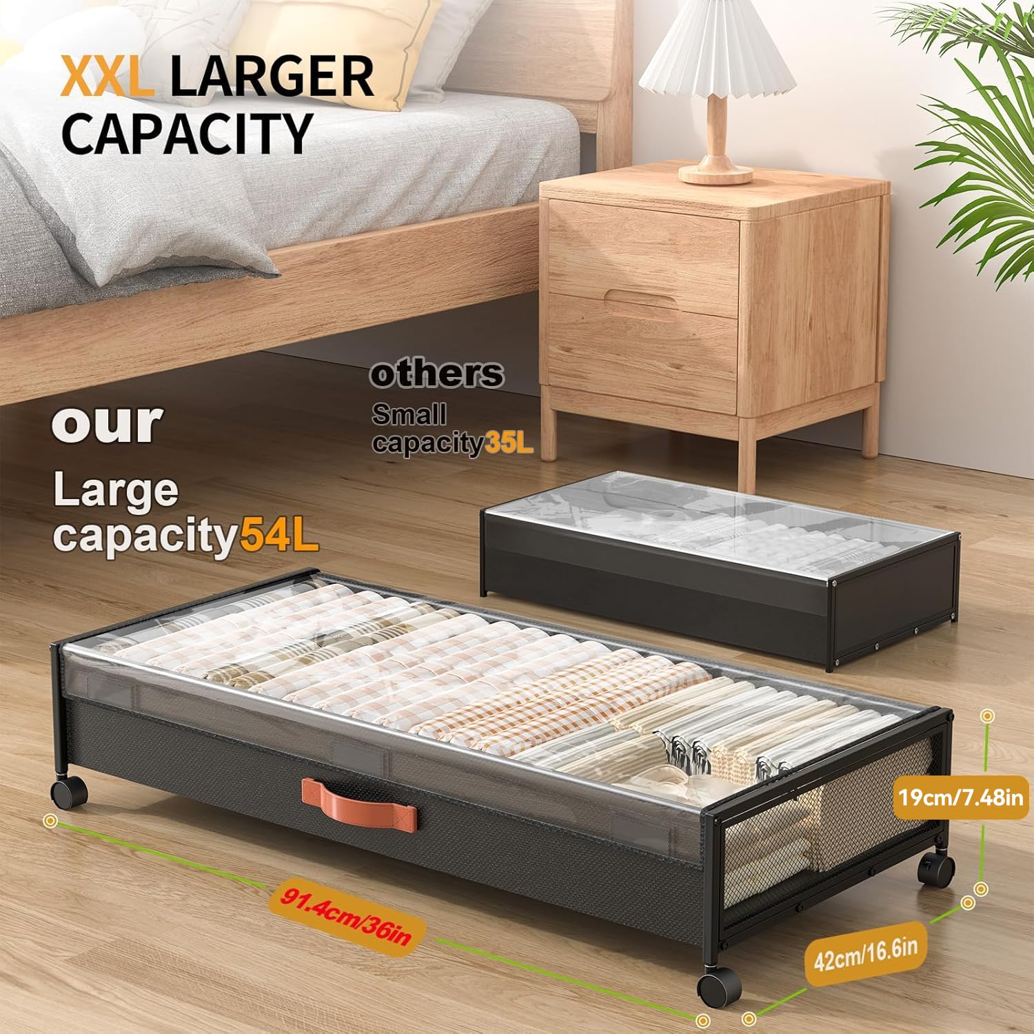 Eastherry under bed storage lid with clear cover protects items.