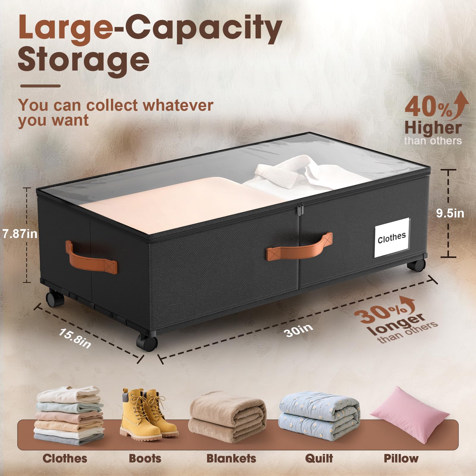 Eastherry underbed storage with clear lid lets you see contents at a glance