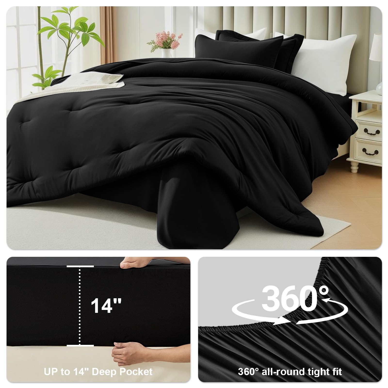 Easthome queen comforter set fitted sheet with deep pocket stays secure