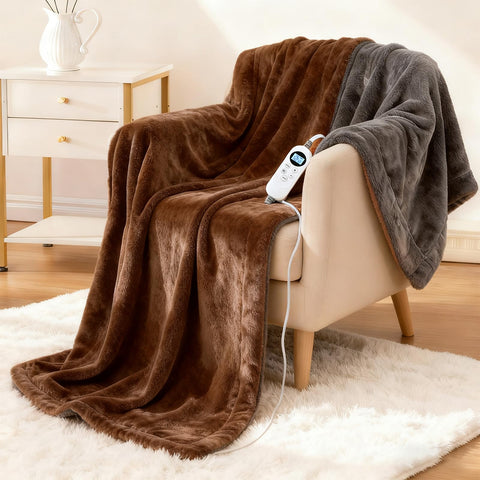 Eastsora electric heated blanket throw on bed for year-round warmth and comfort.