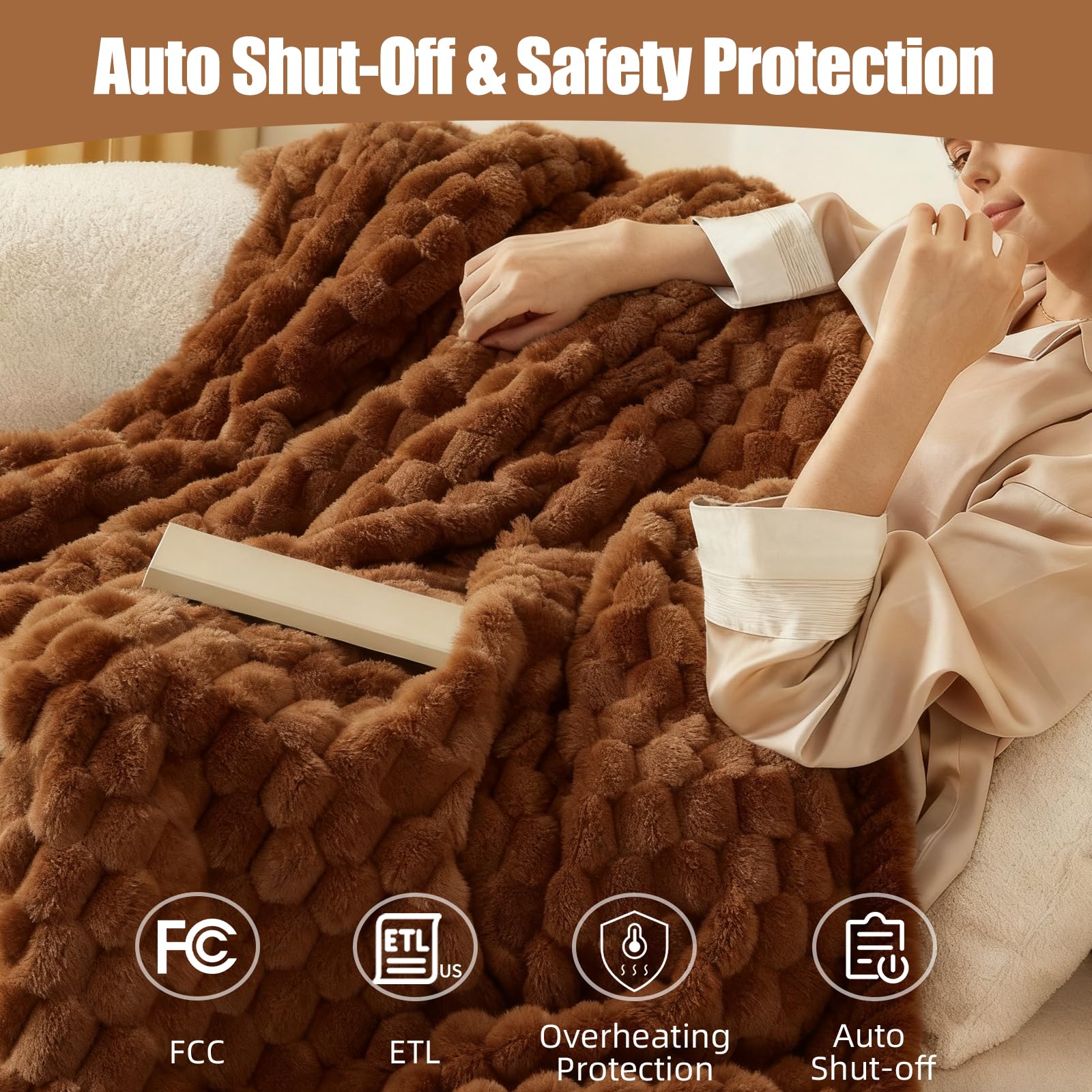 Eastsora heated blanket throw 1-12 hour timer display for timed warmth.