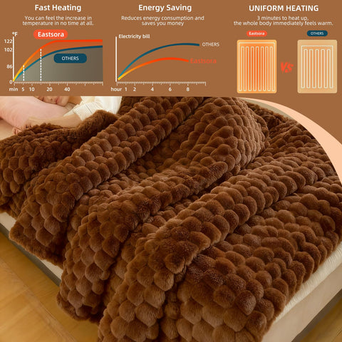 Eastsora heated blanket throw shows 12 heat levels for precise comfort.