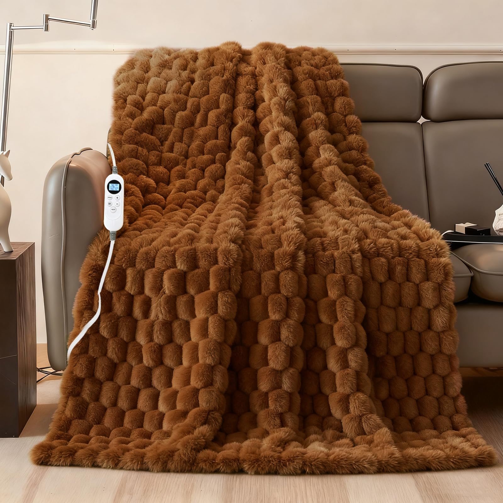 Eastsora heated blanket throw with soft ribbed faux fur for cozy warmth.