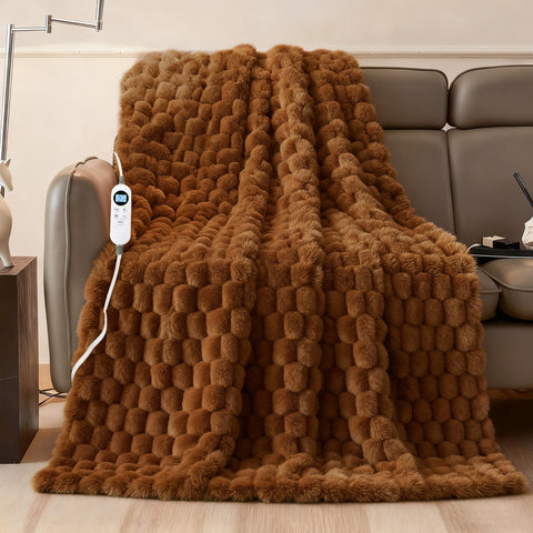 Eastsora heated blanket throw with soft ribbed faux fur for cozy warmth.
