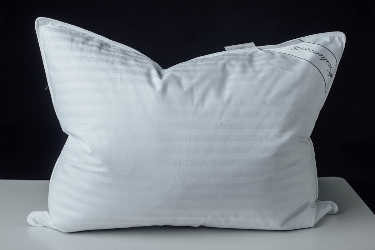 Eastwarmth goose down pillow with white stripe cotton cover for gentle neck support