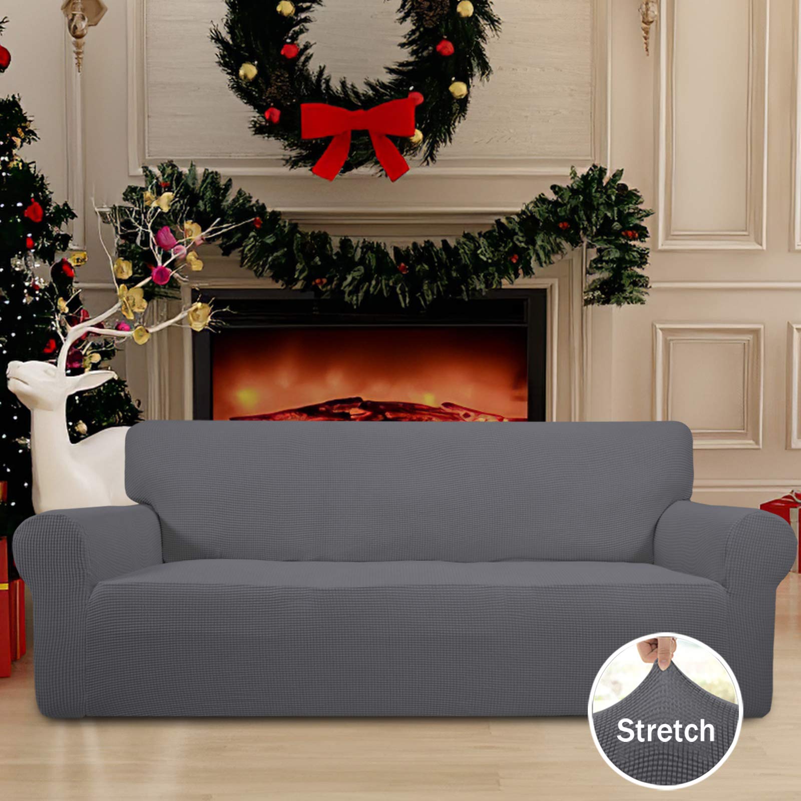 Easy-Going 1-piece sofa cover in soft jacquard gray refreshes the living room.