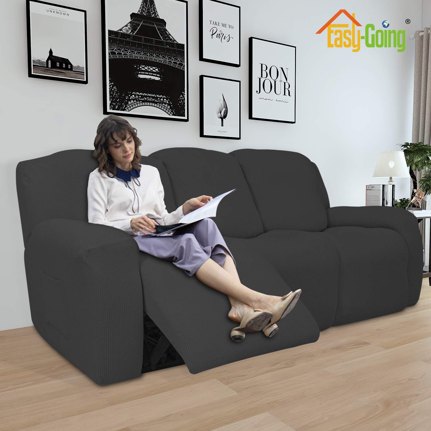 Easy-Going slipcover fabric close-up shows soft jacquard stretch.