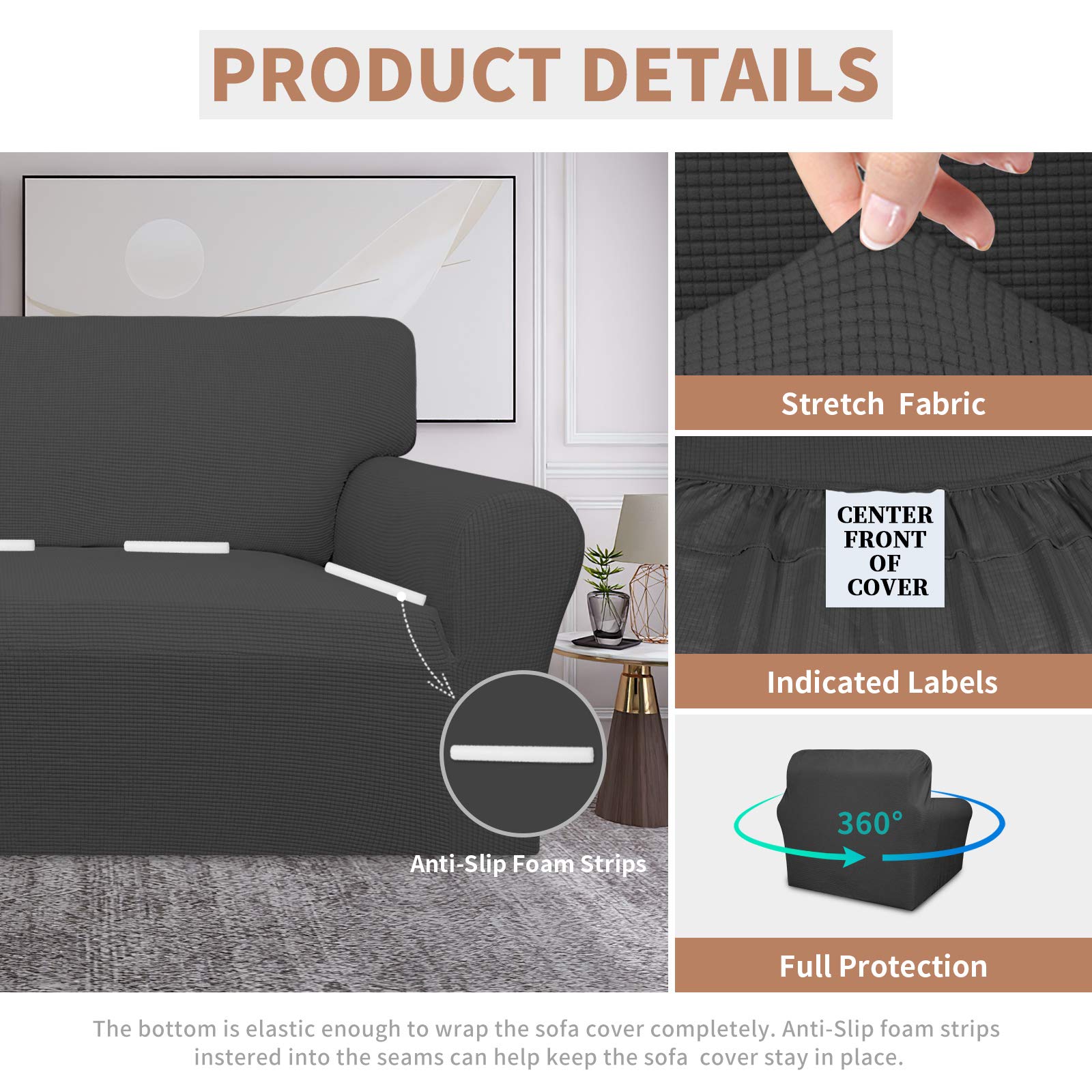 Easy-Going chair cover installation guide image highlights label alignment.