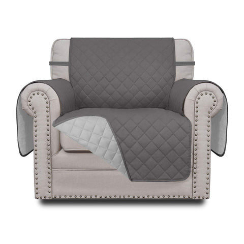 Easy-Going chair slipcover gray front view shows soft quilted protection.