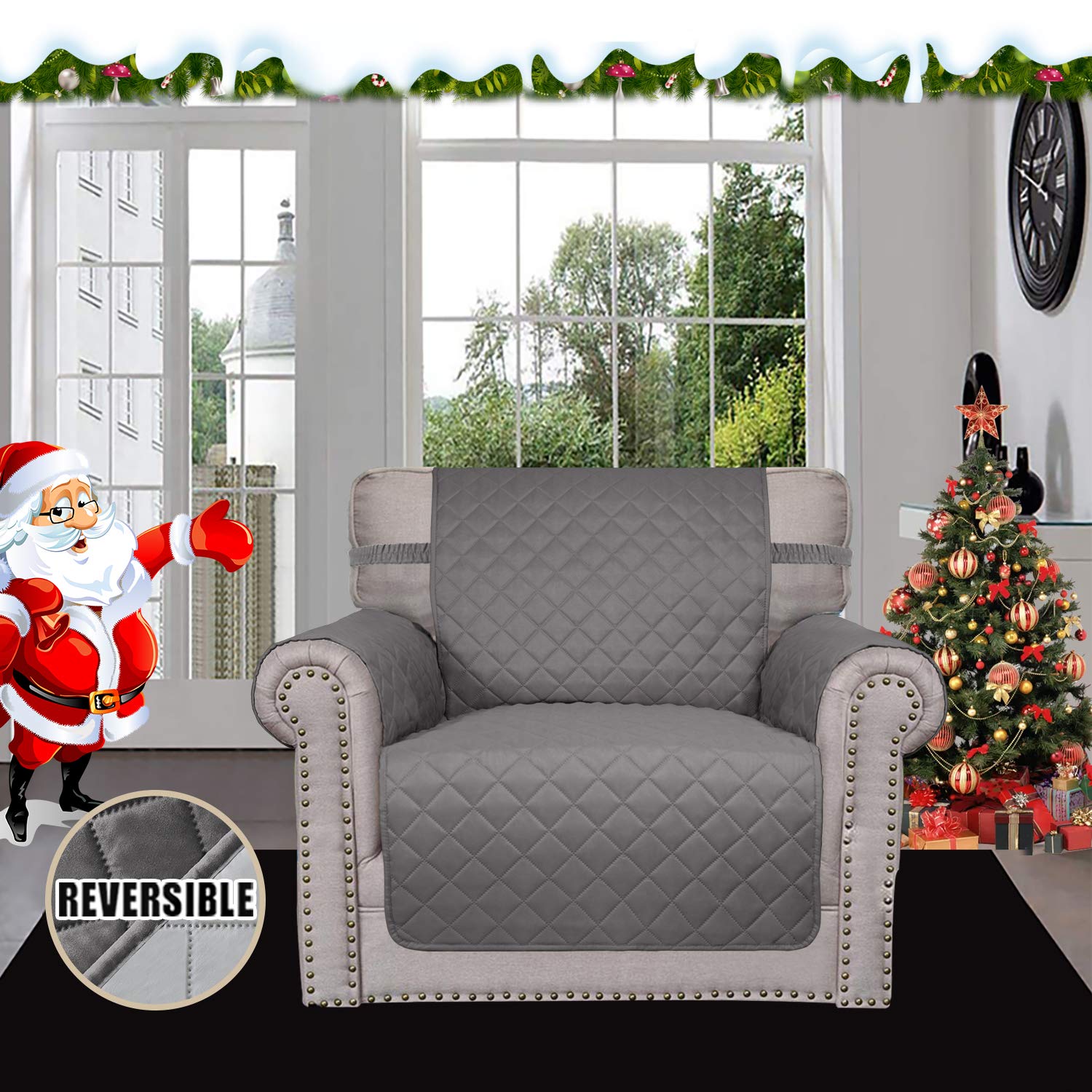 Easy-Going chair slipcover gray weave texture emphasizes durability and colorfast protection.