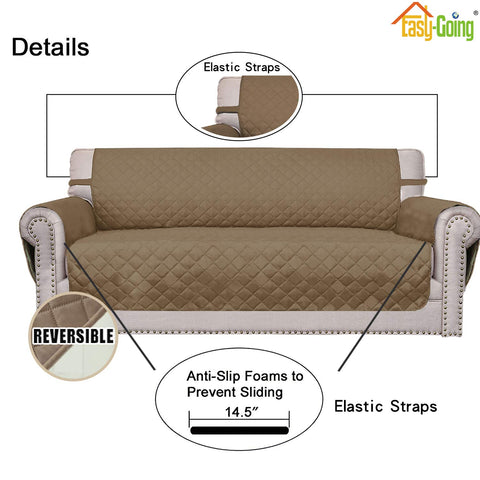 Easy-Going foam pipes help keep the 3-cushion couch cover snug in place.