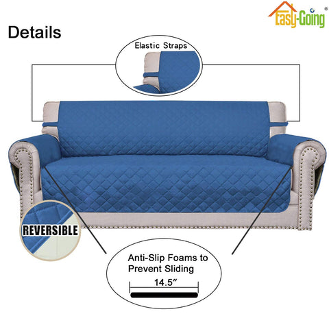 Easy-Going couch cover with elastic straps and foam pipes securing a snug fit.