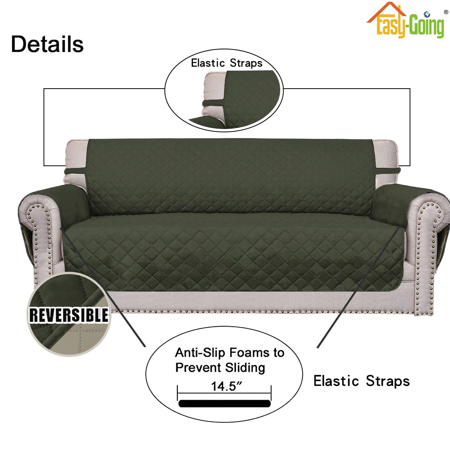 Easy-Going foam pipes secure the cover along sofa grooves for a tight fit.