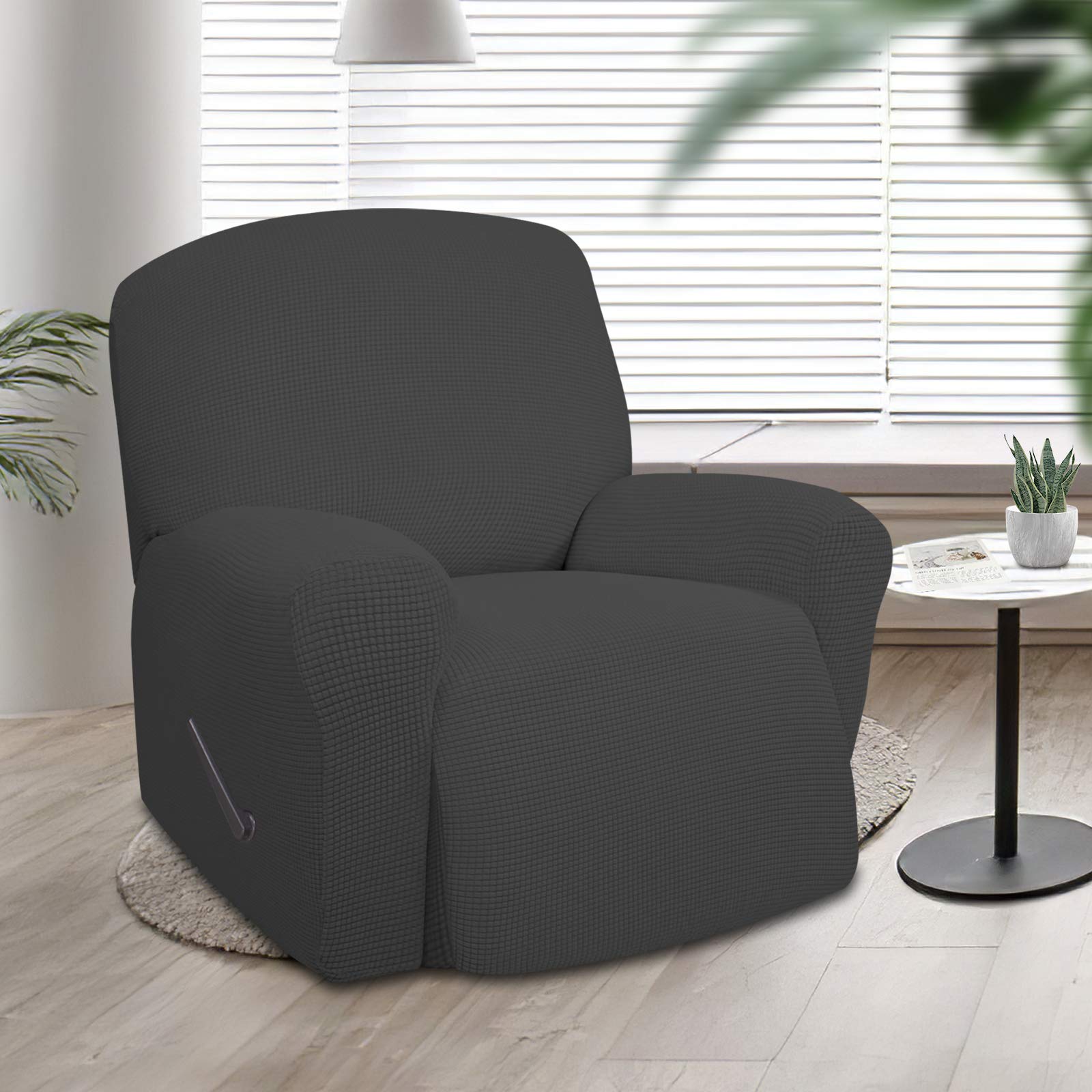 Easy-Going jacquard slipcover with soft texture enhances recliner comfort.