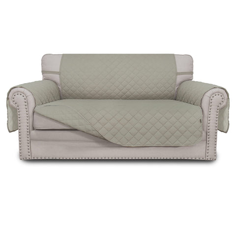 Easy-Going loveseat cover drapes over a beige sofa for a neat look