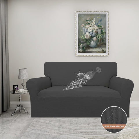 Easy-Going loveseat cover elastic fit demonstrating snug, full protection.