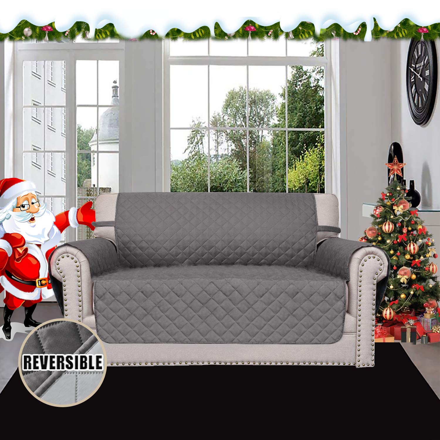 Easy-Going reversible loveseat cover shows two colors for room refresh