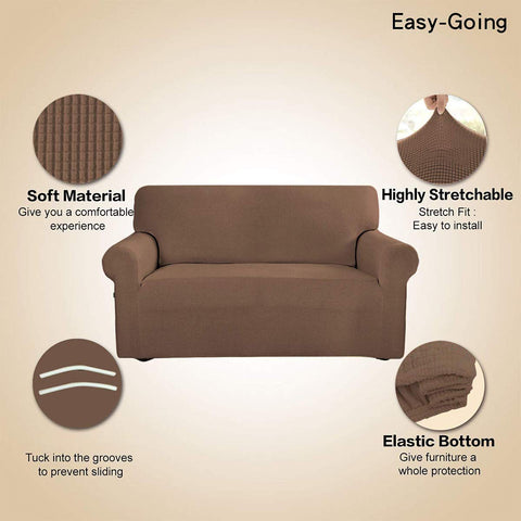 Easy-Going loveseat slipcover with non-slip foam anchors keeps it in place.