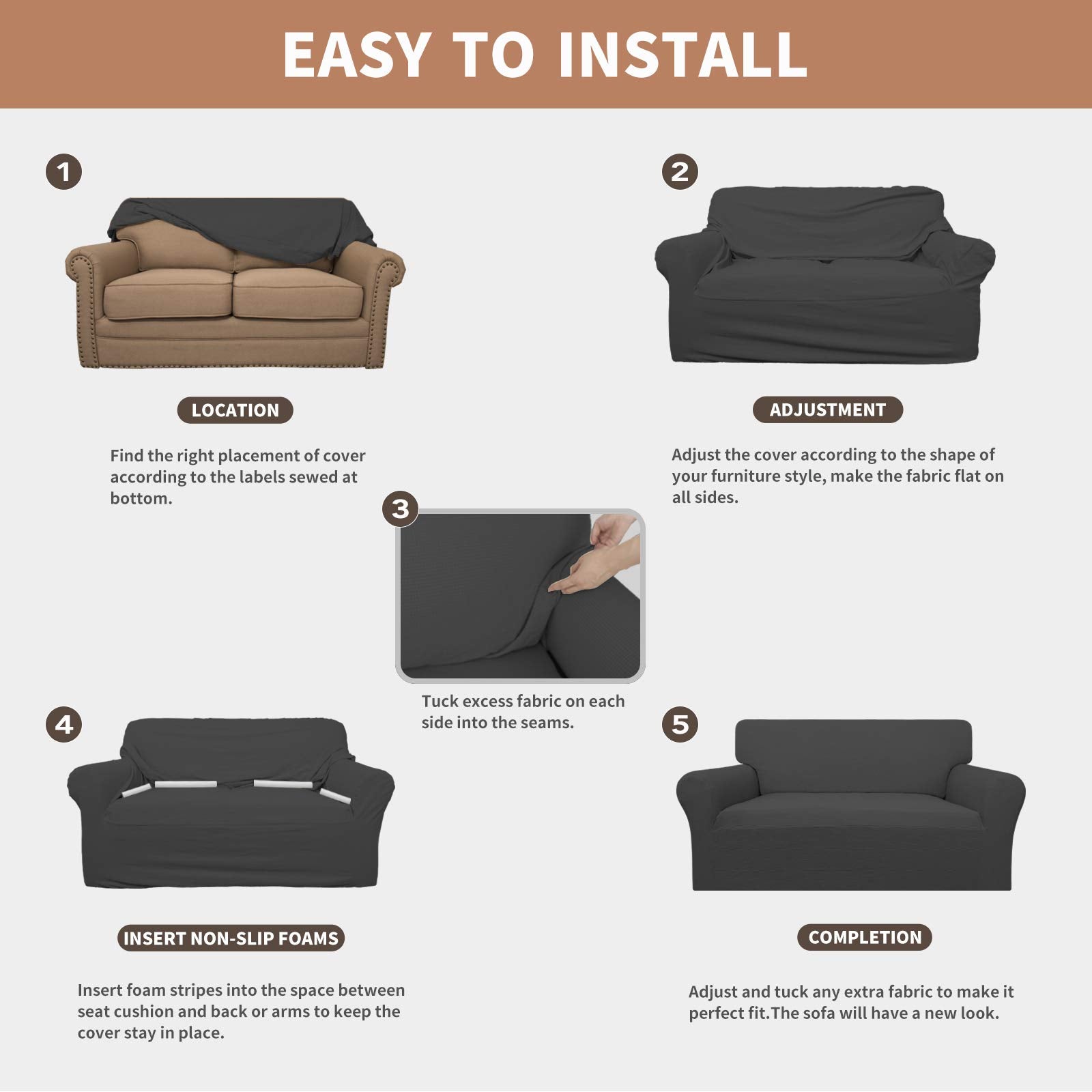 Easy-Going machine-washable couch cover simplifies cleaning.