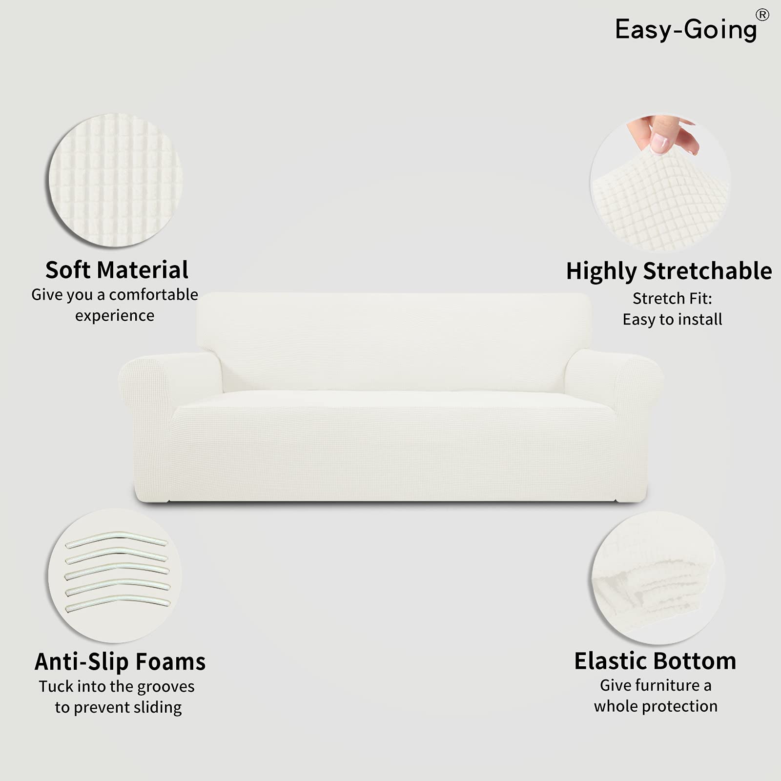 Easy-Going one-piece slipcover being installed quickly on a sofa