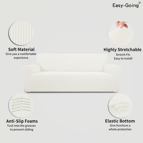 Easy-Going one-piece slipcover being installed quickly on a sofa