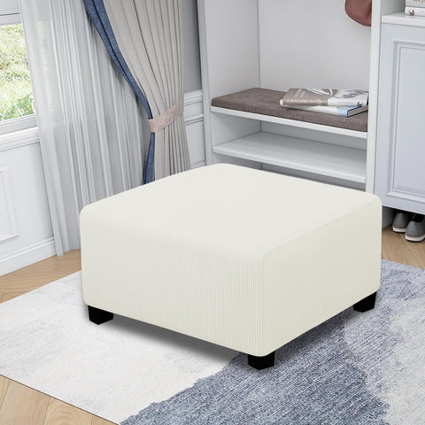 Easy-Going ottoman slipcover with elastic bottom secures tightly and prevents slipping.