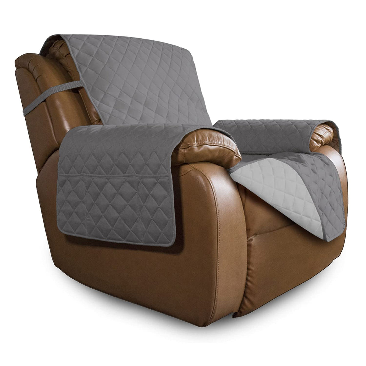 Easy-Going oversized recliner cover in gray offers reversible color to match decor.