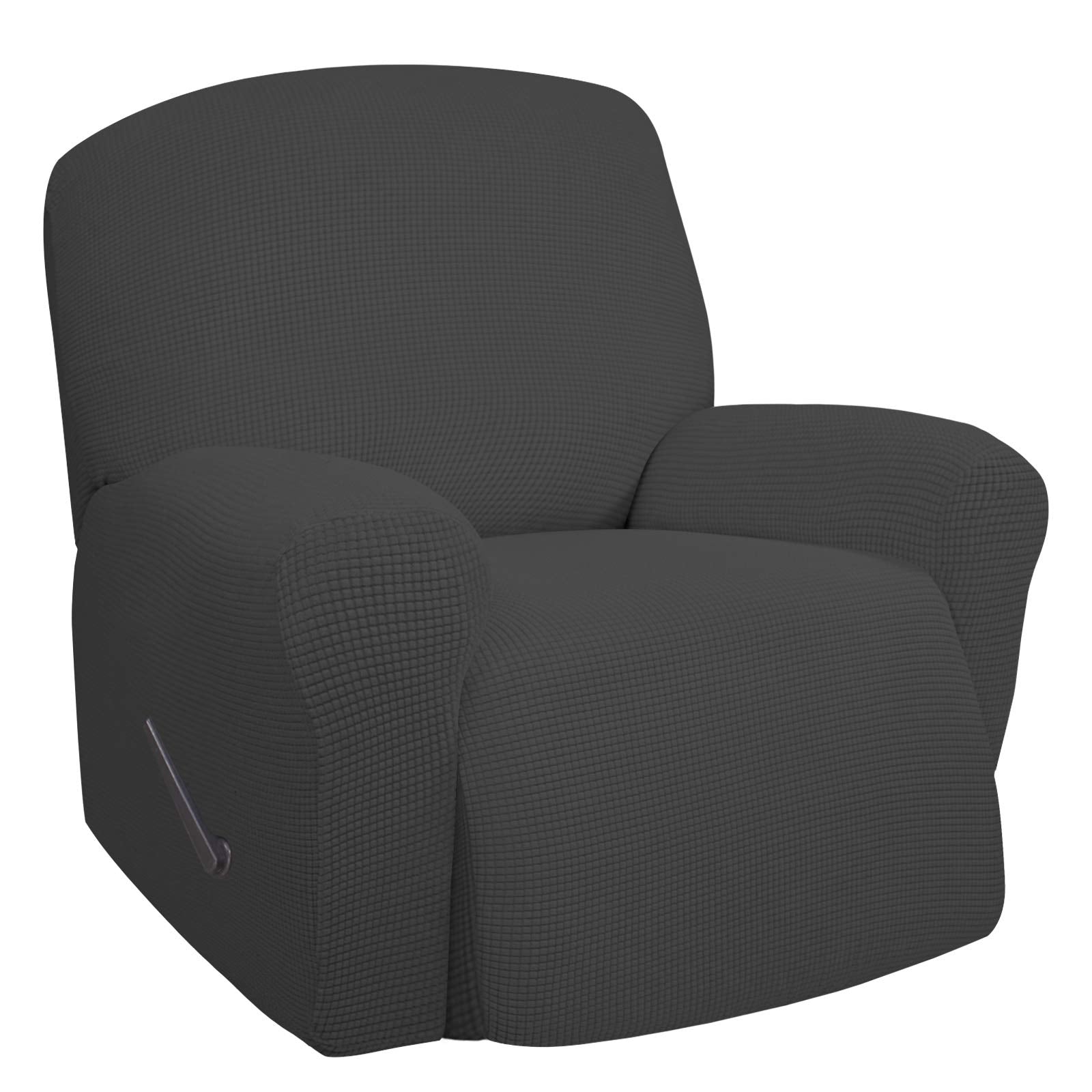 Easy-Going oversized recliner slipcover in dark gray with snug elastic bottom protecting furniture.