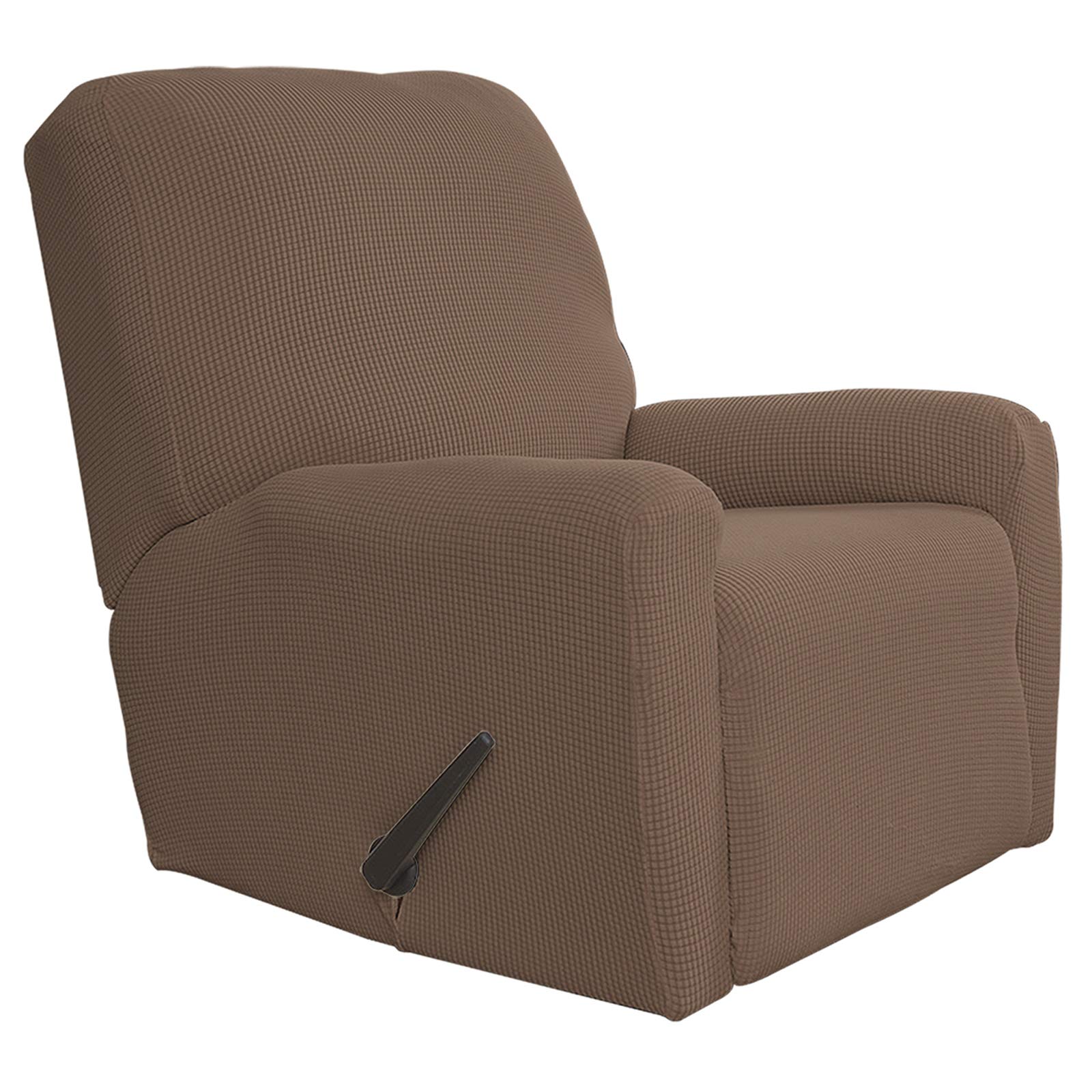 Easy-Going recliner stretch slipcover brown angle view shows full coverage