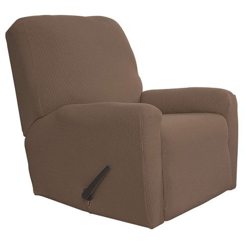 Easy-Going recliner stretch slipcover brown angle view shows full coverage