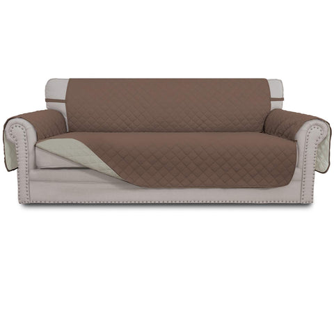 Easy-Going reversible couch cover in brown and beige protects the sofa while updating room style