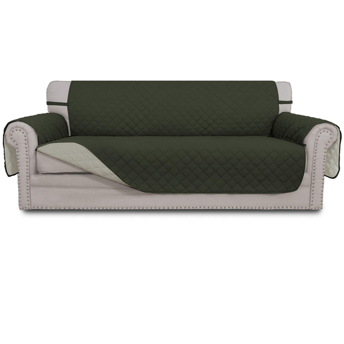 Easy-Going reversible couch cover on a 3-cushion sofa protects from spills.