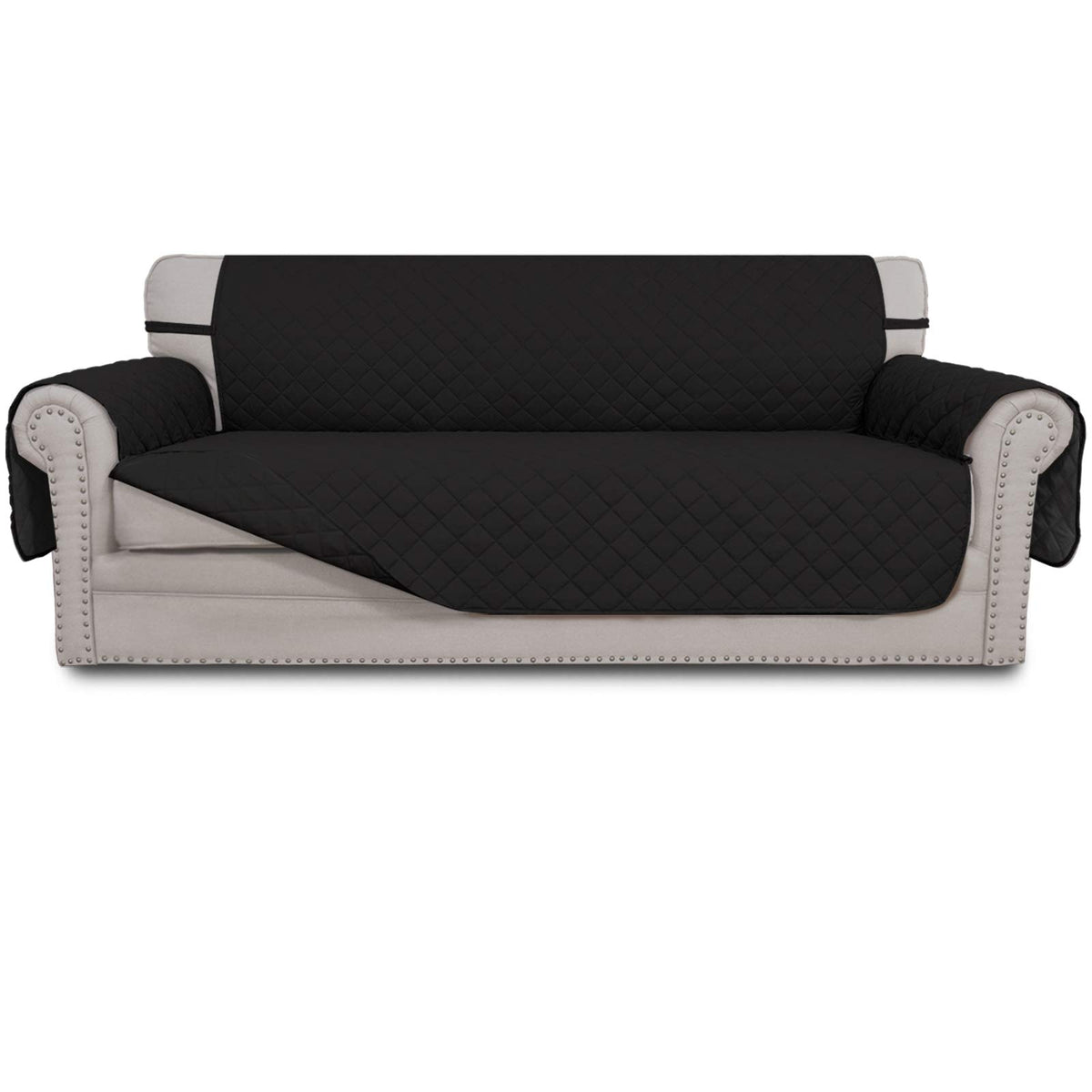 Easy-Going reversible couch cover on a sofa showing a secure 3-cushion fit and style.