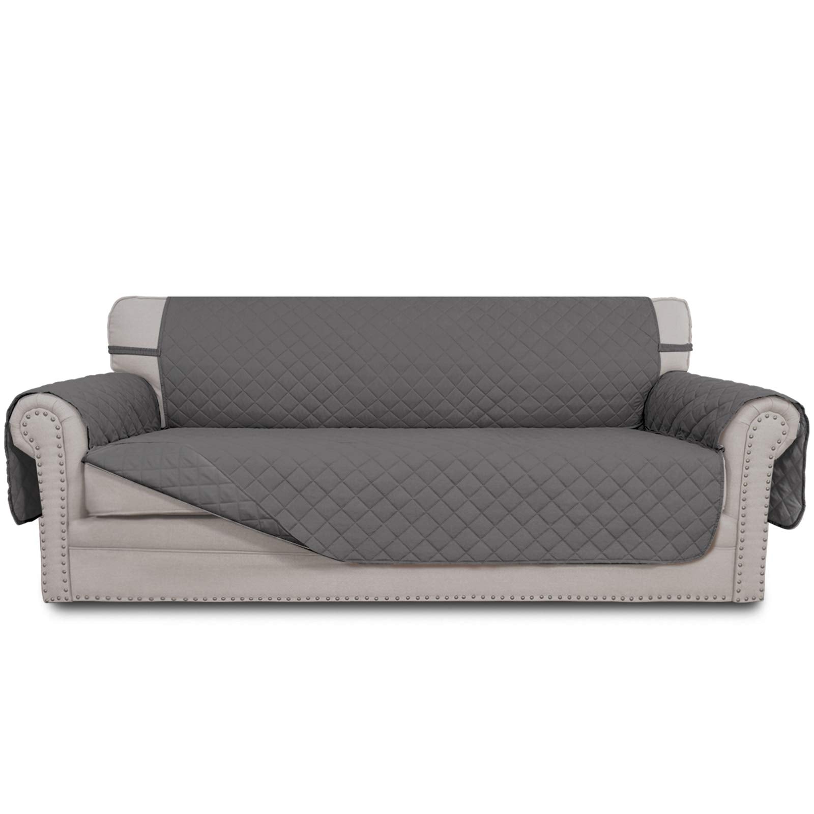 Easy-Going reversible couch cover on a 3-cushion sofa protects upholstery.