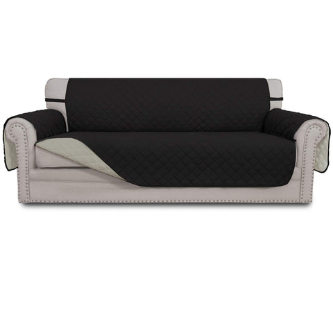 Easy-Going reversible couch cover in black and beige offers versatile styling.