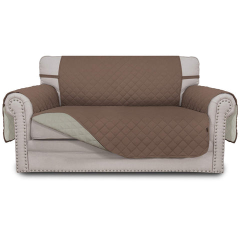 Easy-Going brown reversible loveseat cover protects sofas with a warm two-tone look.