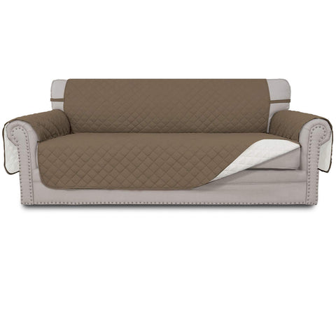 Easy-Going reversible couch cover on a 3-cushion sofa, protects against spills and wear.