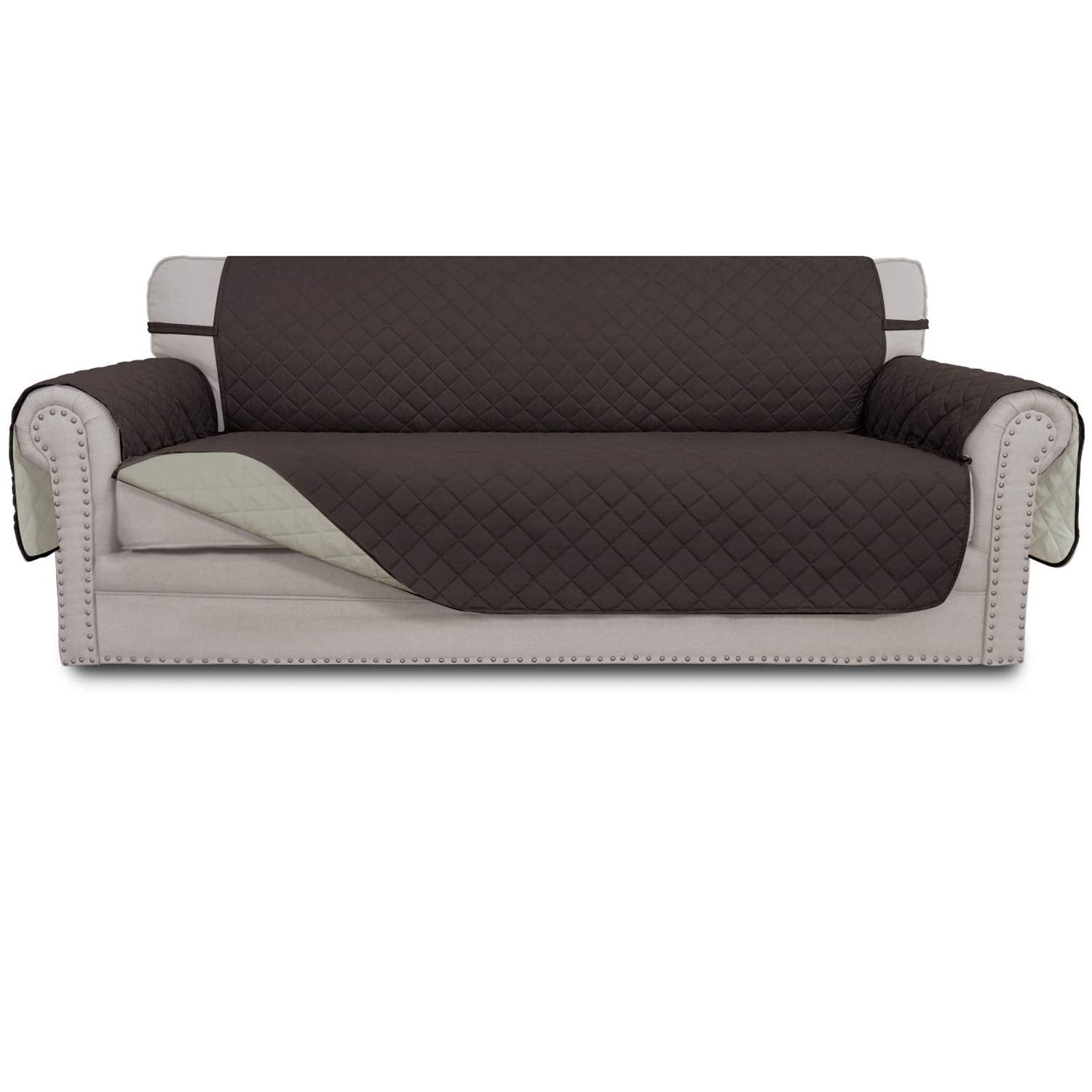 Easy-Going reversible oversized couch cover full-view chocolate beige protects pets and spills